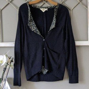 Anthropologie HWR navy blue ruffled cardigan sweater size small